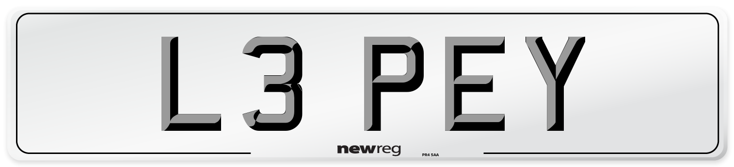 L3 PEY Number Plate from New Reg